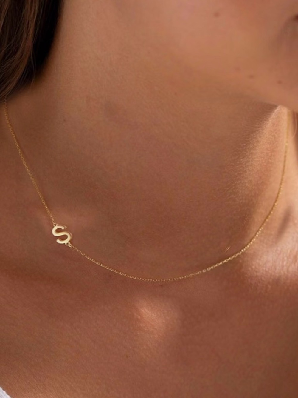Gold Letter S Necklace - Minimal Initial Pendant